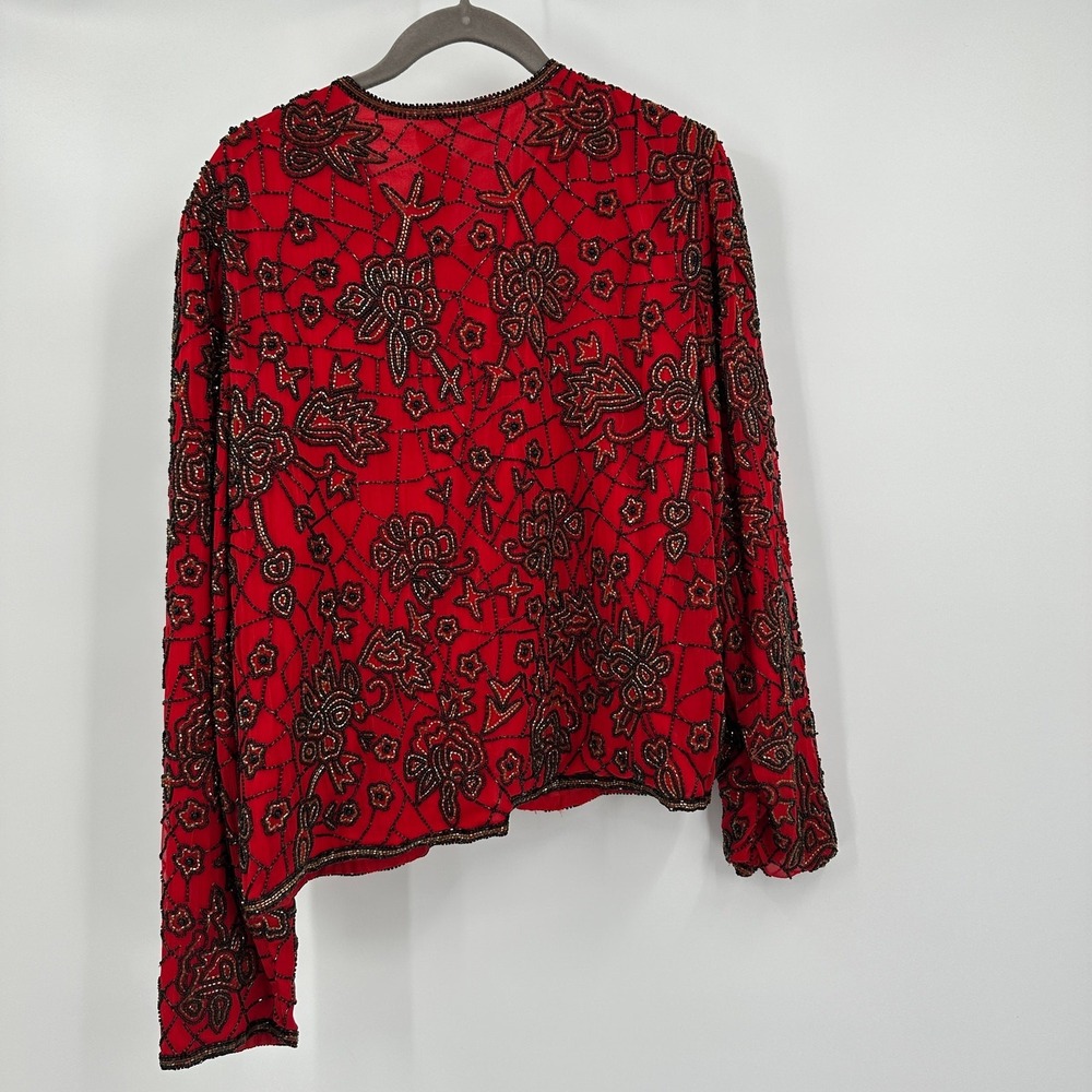 Papell Boutique Evening‎ Womens Jacket Size XL Silk Beaded Glam Whimsigoth - Picture 3 of 9